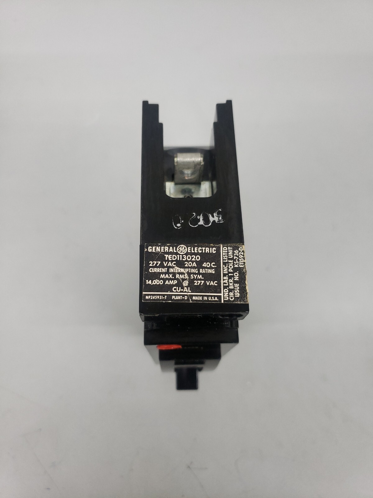 GE TED113020 Circuit Breaker, 1 Pole, 20 Amp *Black Face