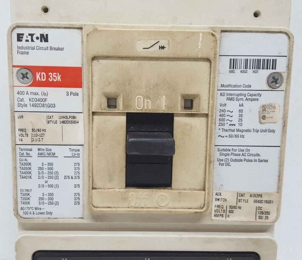 EATON | CUTLER HAMMER KD3400F 3 POLE 400 AMPS KD 35K CIRCUIT BREAKER / TESTED OK