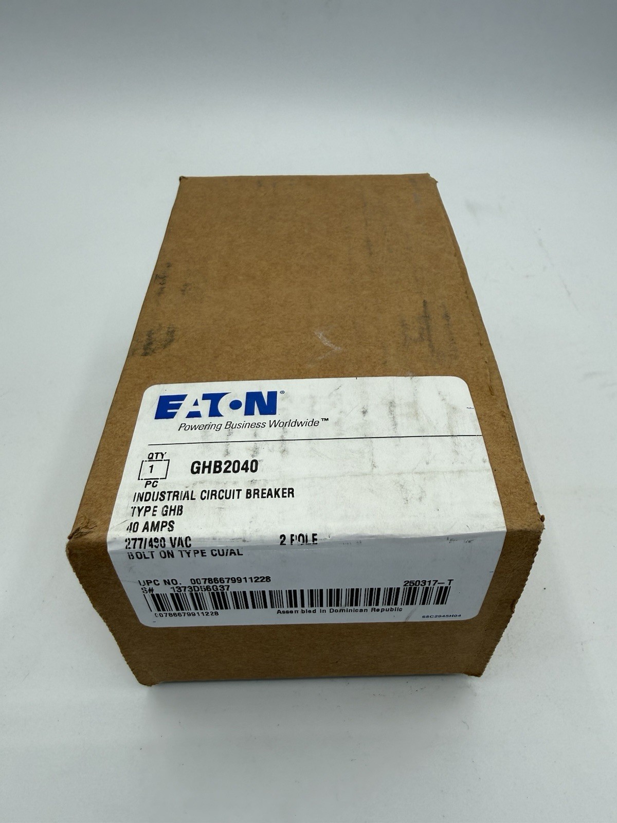 NEW Eaton GHB2040 Circuit Breaker 2 Pole 40 Amp 277/480 Volt 14kA@480V Bolt On