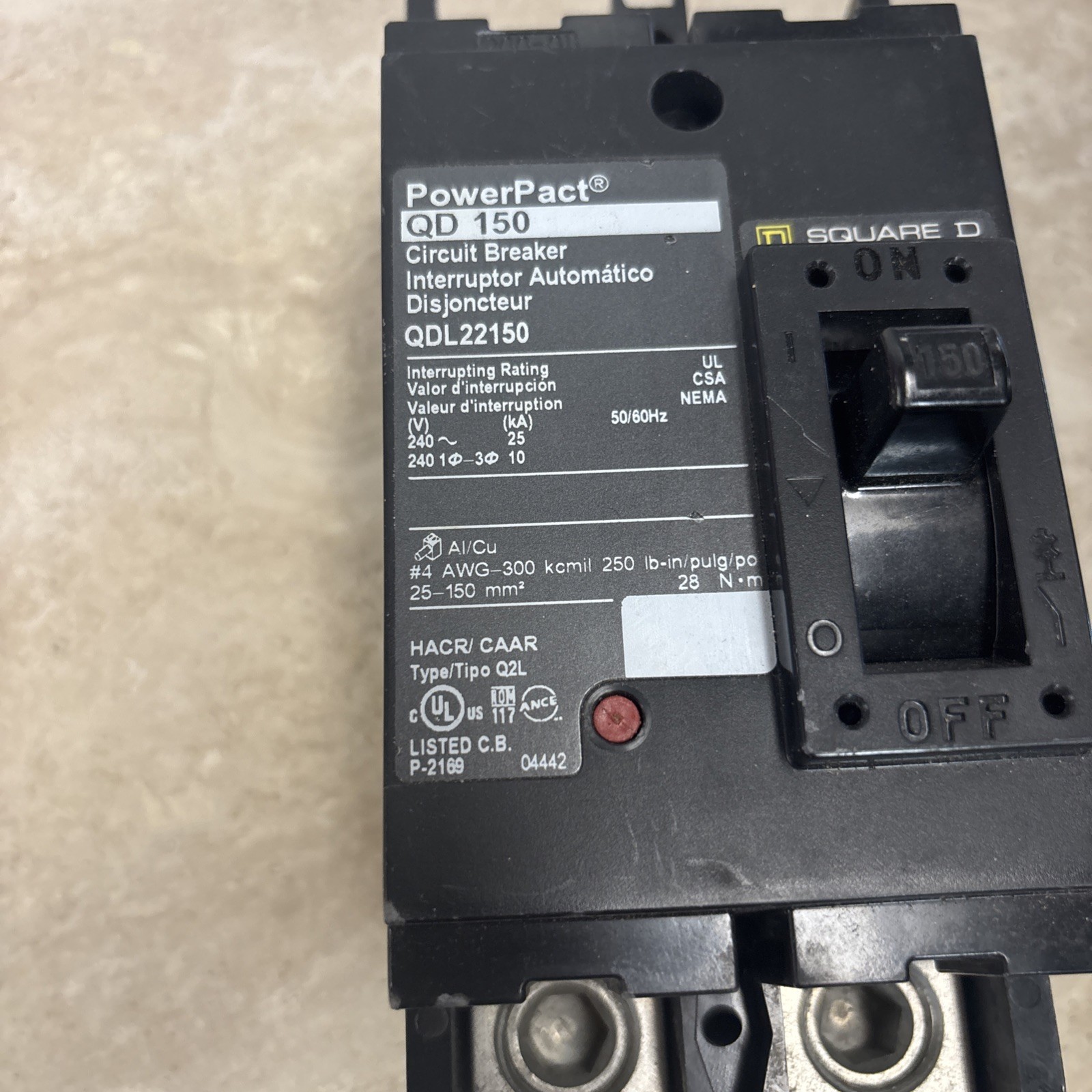 SQUARE D QDL22150 2-P QD150 CIRCUIT BREAKER