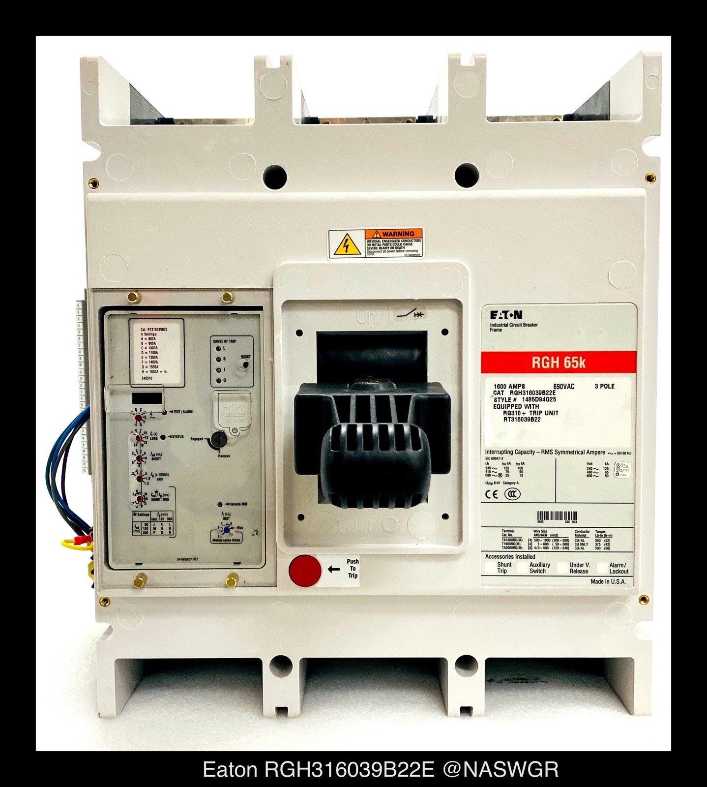 Eaton RGH316039B22E Molded Case Circuit Breaker – 1600 Amp – Unused/Warranty