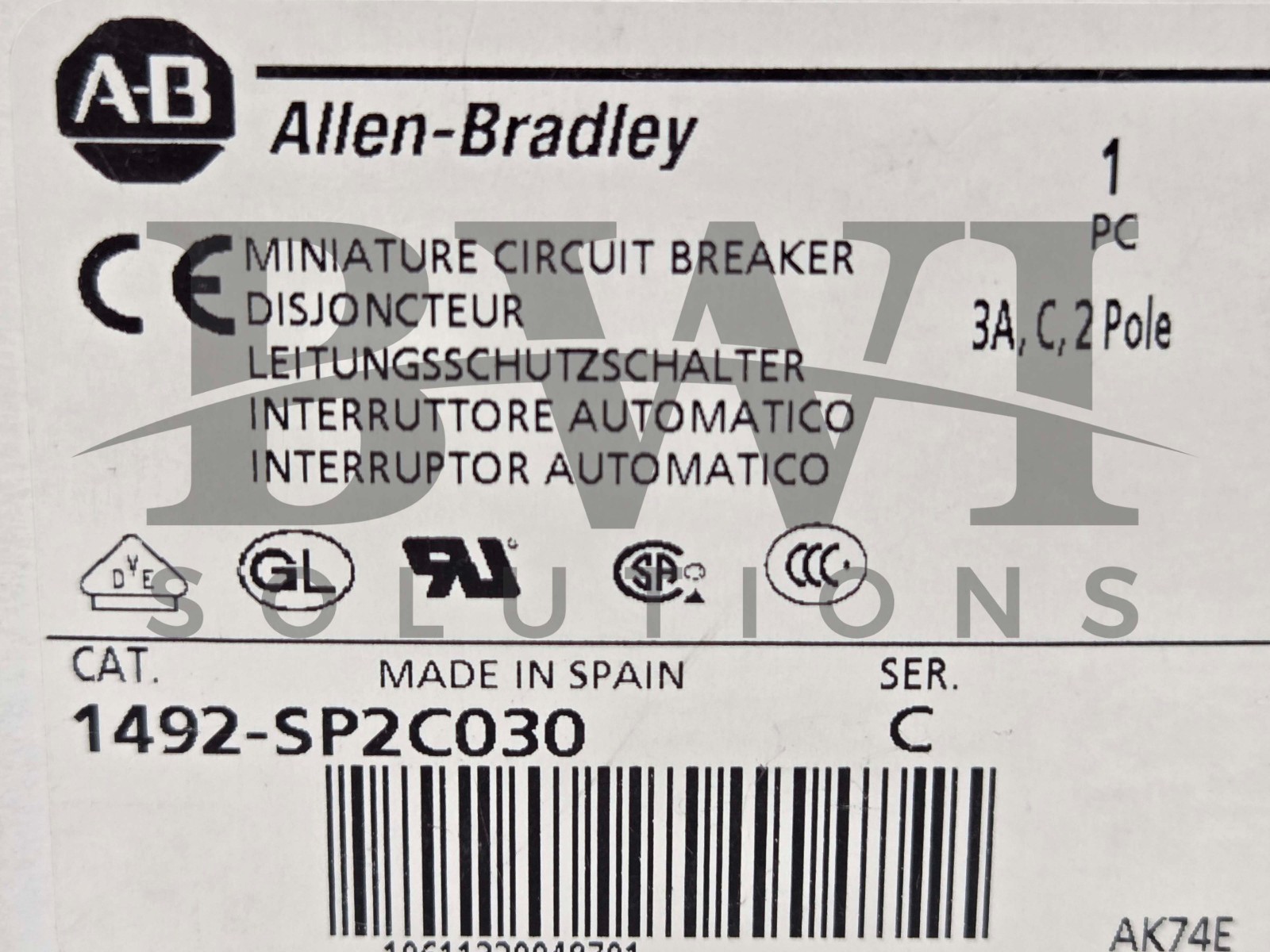 NEW Allen Bradley 1492-SP2C030 /C 3A Circuit Breaker, C, 2P, 415VAC, 1492SP2C030