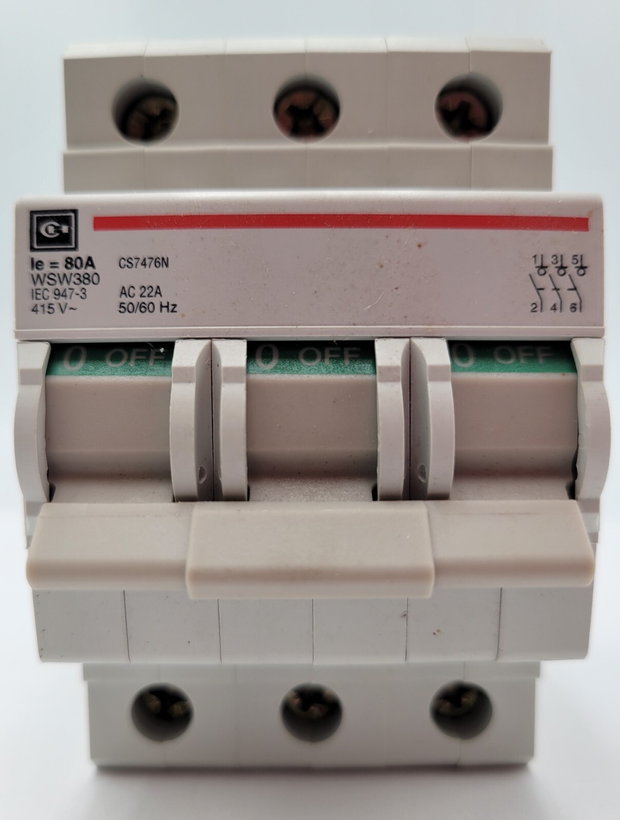 Cutler-Hammer WSW380 DIN Rail Switch Disconnector Circuit Breaker 80A 415V 3P