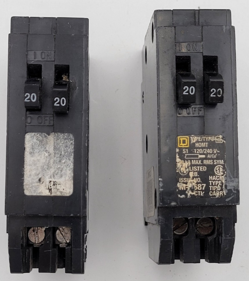 Square D HOMT2020 20A 1-Pole Homeline Twin Tandem Circuit Breaker USED Lot of 2
