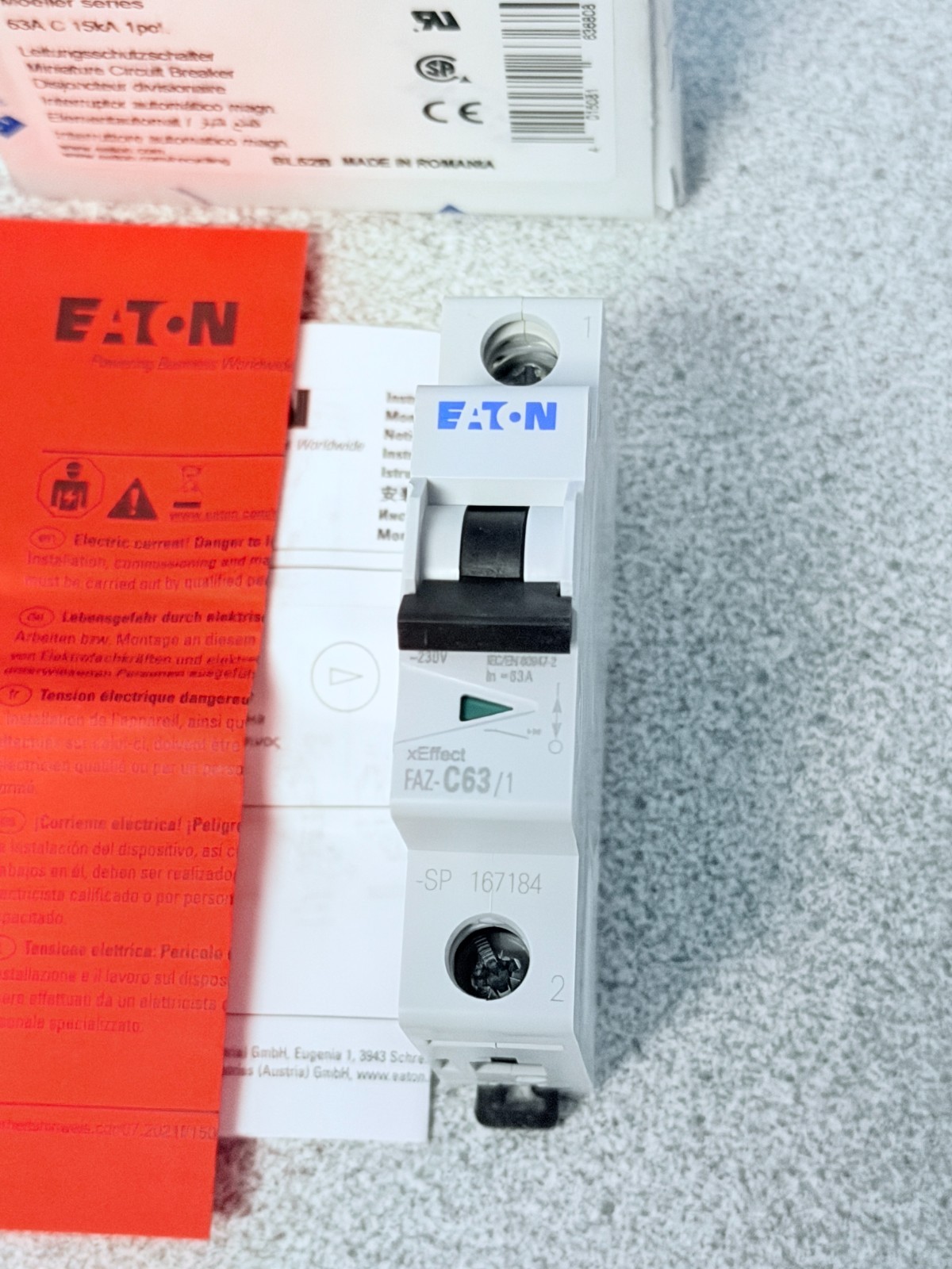 NEW Eaton FAZ-C63/1-SP Circuit Breaker, 167184, 1 Pole, 63A, 277 VAC/48 VDC