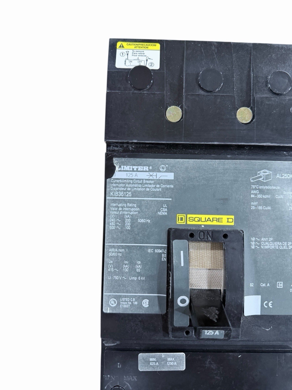 Square D KI36125 125A 3 Pole 600V I-Line Circuit Breaker K-Frame