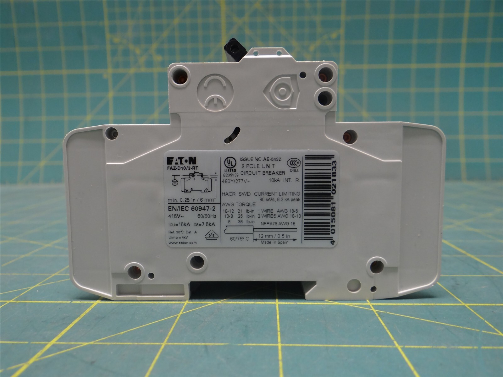 Eaton FAZ-D10/3-RT 10A, 3P, 277/480VAC, 48VDC, 10 kAIC, D-Curve Circuit Breaker