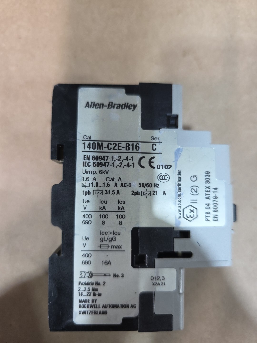 ALLEN BRADLEY 140M-C2E-B16 SER C MOTOR PROTECTION CIRCUIT BREAKER