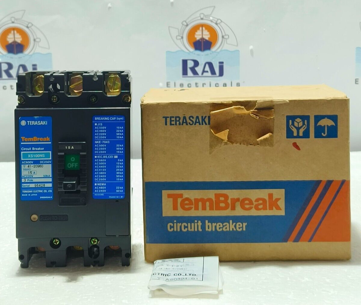 TERASAKI XS100NS, 15 A, CIRCUIT BREAKER AC220V 50kA MCCB 3P (Free Shipping)