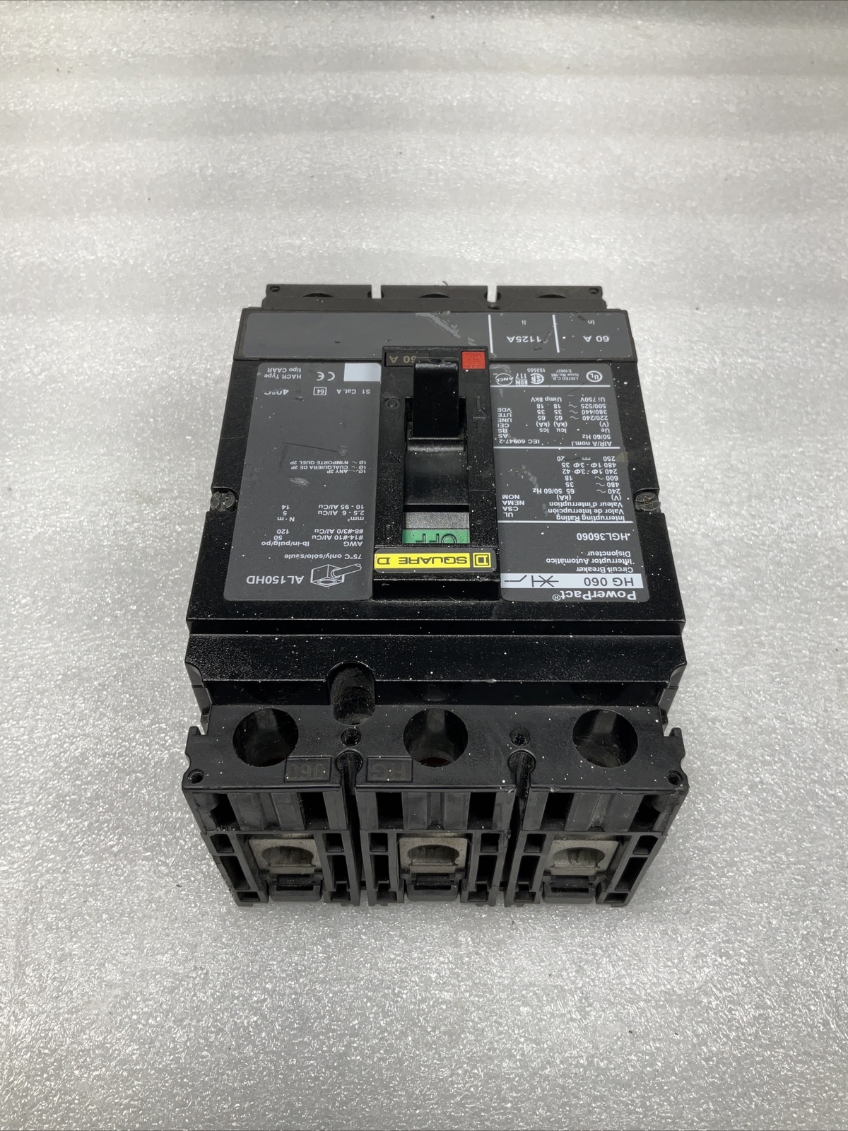 SQUARE D HGL36060 POWERPACT CIRCUIT BREAKER 60 AMP 600 VOLT 3-POLE