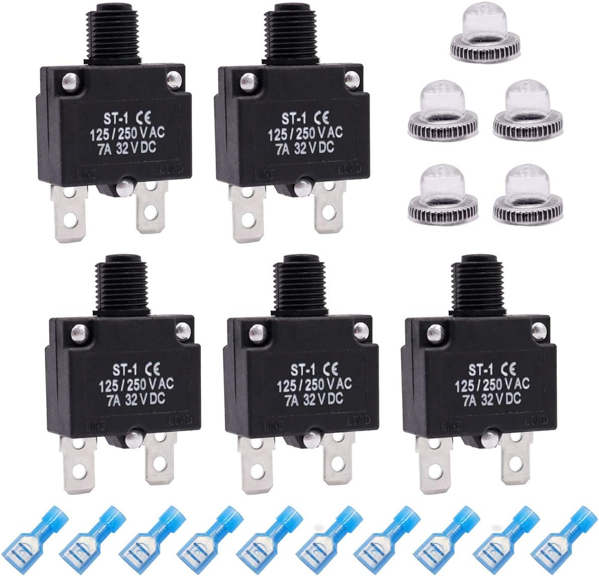 Mxuteuk 5Pcs 7Amp Circuit Breakers Push Button Manual Reset 125/250V AC 32V Dc,O