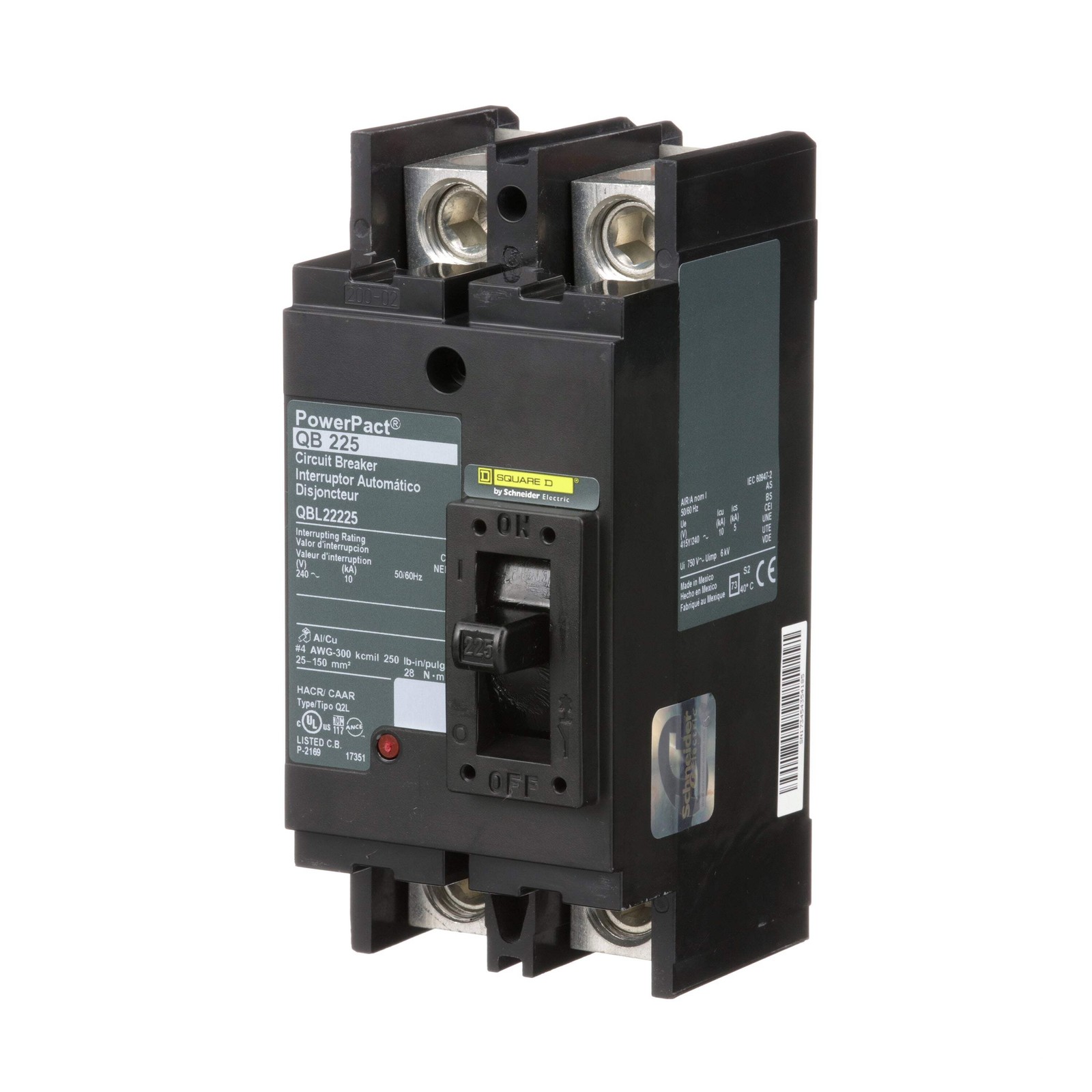 QBL22225 – Square D 225A 240V 2 Pole Molded Case Circuit Breaker Powerpact QBL F