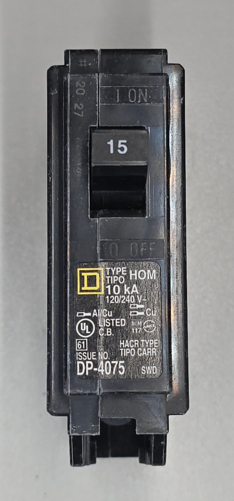 Square D HOM115CP 15A Circuit Breaker Single Pole 120/240V 50/60Hz