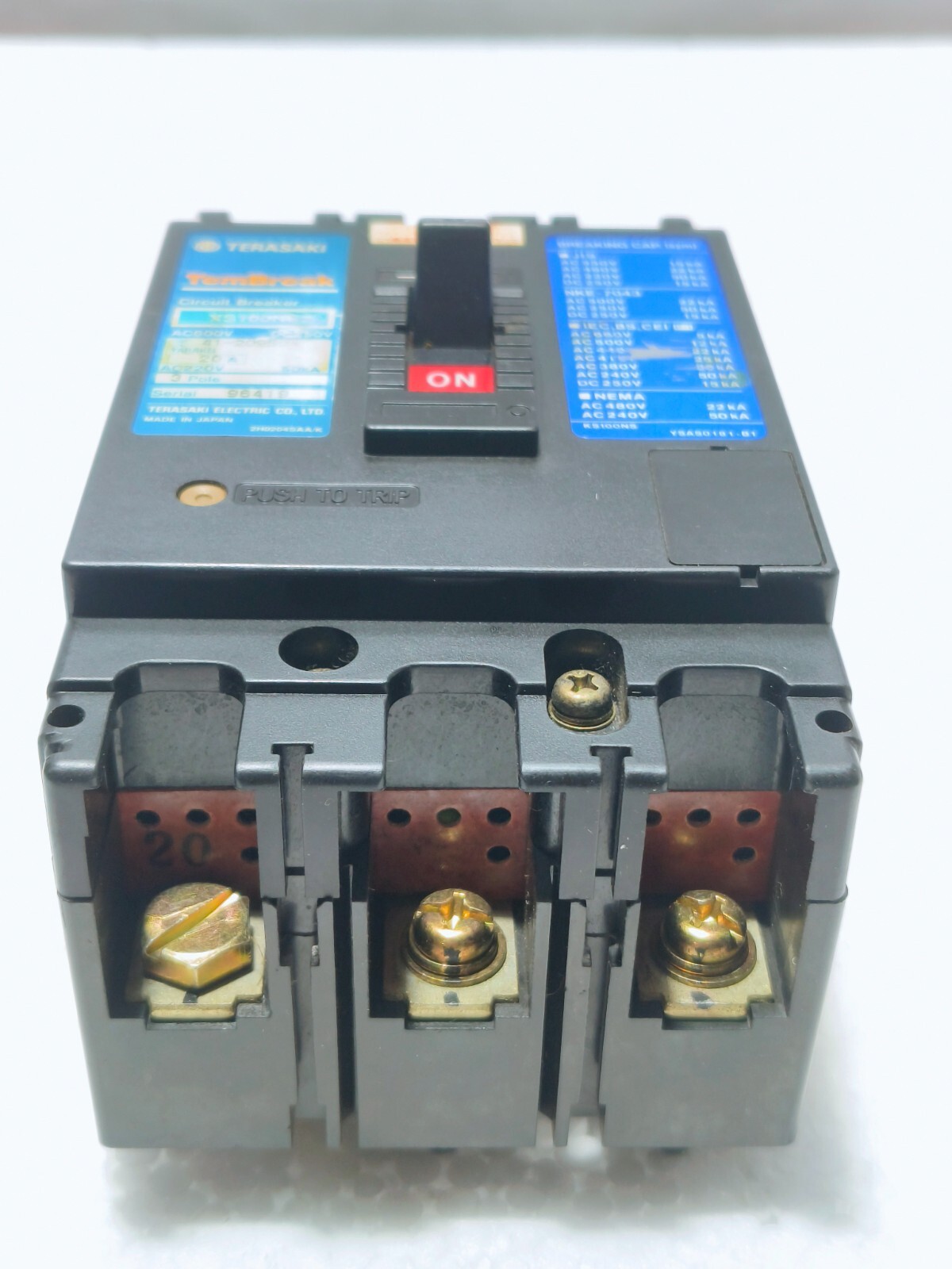 TERASAKI XS100NS 20 A 3 POLE CIRCUIT BREAKER AC220V 50kA MCCB (Free Shipping)