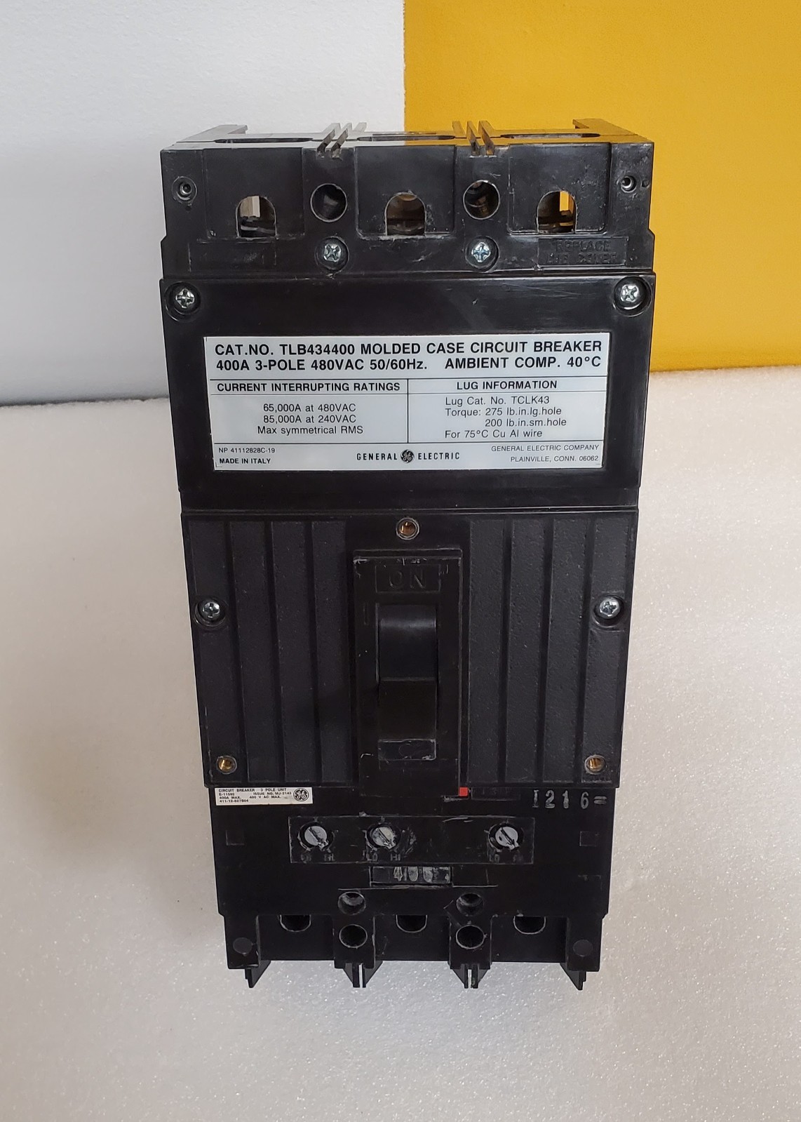 GE 400 Amp Circuit Breaker 3 Pole 480 VAC TLB434400 MAG ADJ MADE IN ITALY TESTED