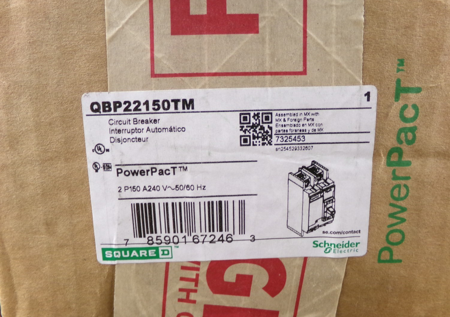 Square D SCHNEIDER ELECTRIC QBP22150TM PowerPacT 2 Pole 150 Amp 240 Volt S7
