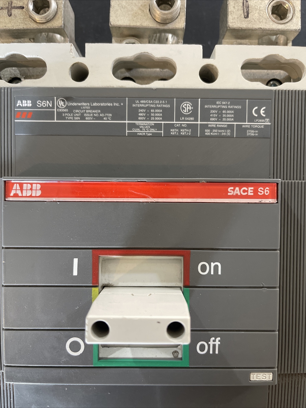 ABB S6N SACE S6 600amp NR. AH08014535