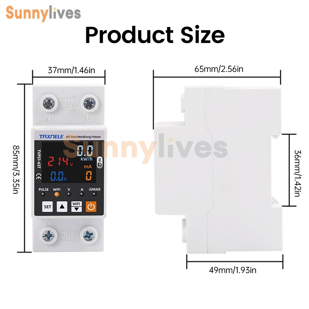 AC85~300V 63A Tuya WIFI Intelligent Control Single Phase Power Protector 50/60hz