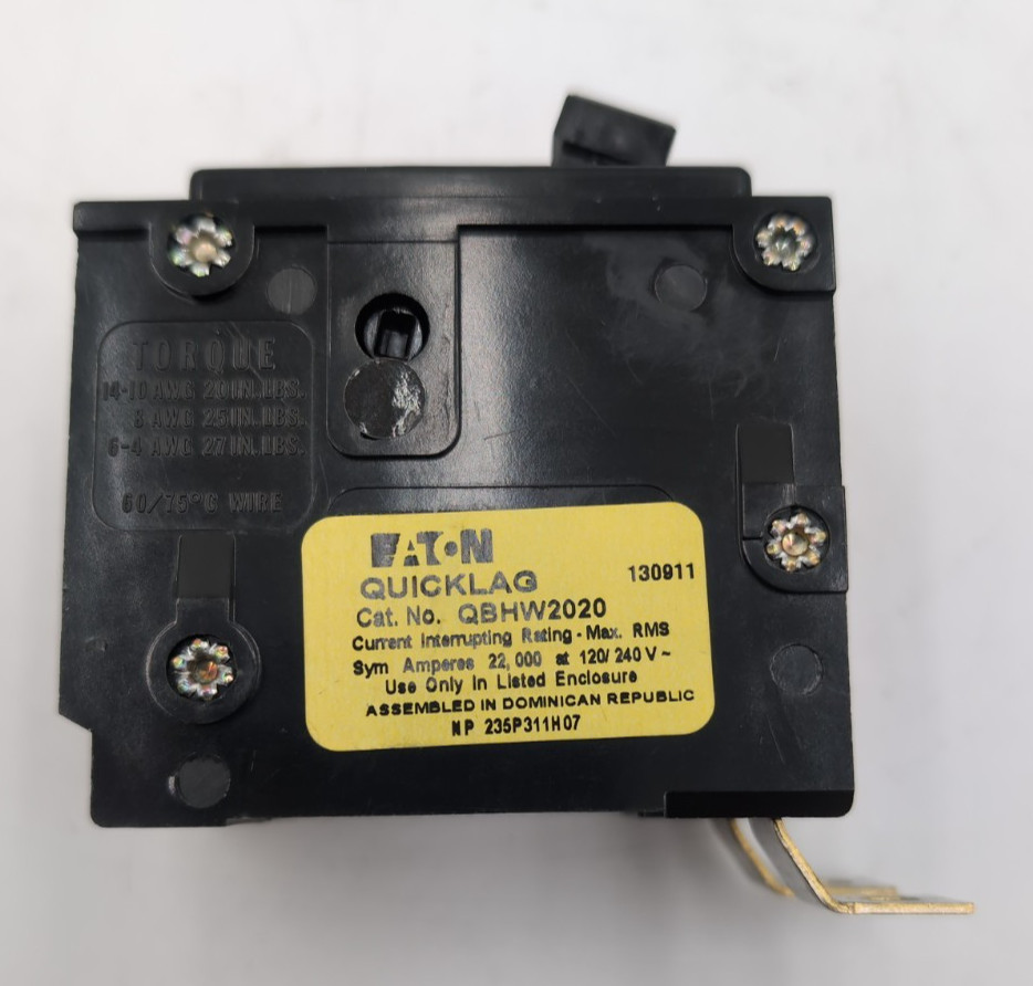 Eaton QBHW2020 Bolt On Circuit Breaker 20A 2P 240V 1PH 20 Amp 240 Volt USED