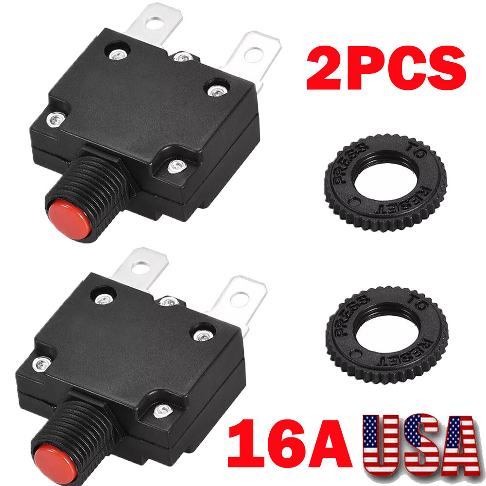 2PC 16A 125/250V Push Button Reset Overload Protector Thermal Circuit Breaker US