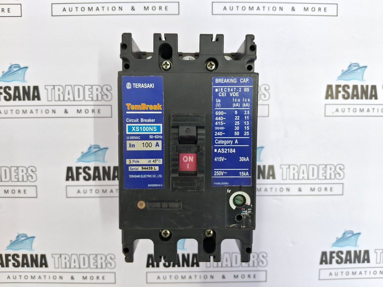 Terasaki XS100NS 3 Pole Circuit Breaker 620Vac 50/60Hz 100A 415V-30kA 250V-15kA
