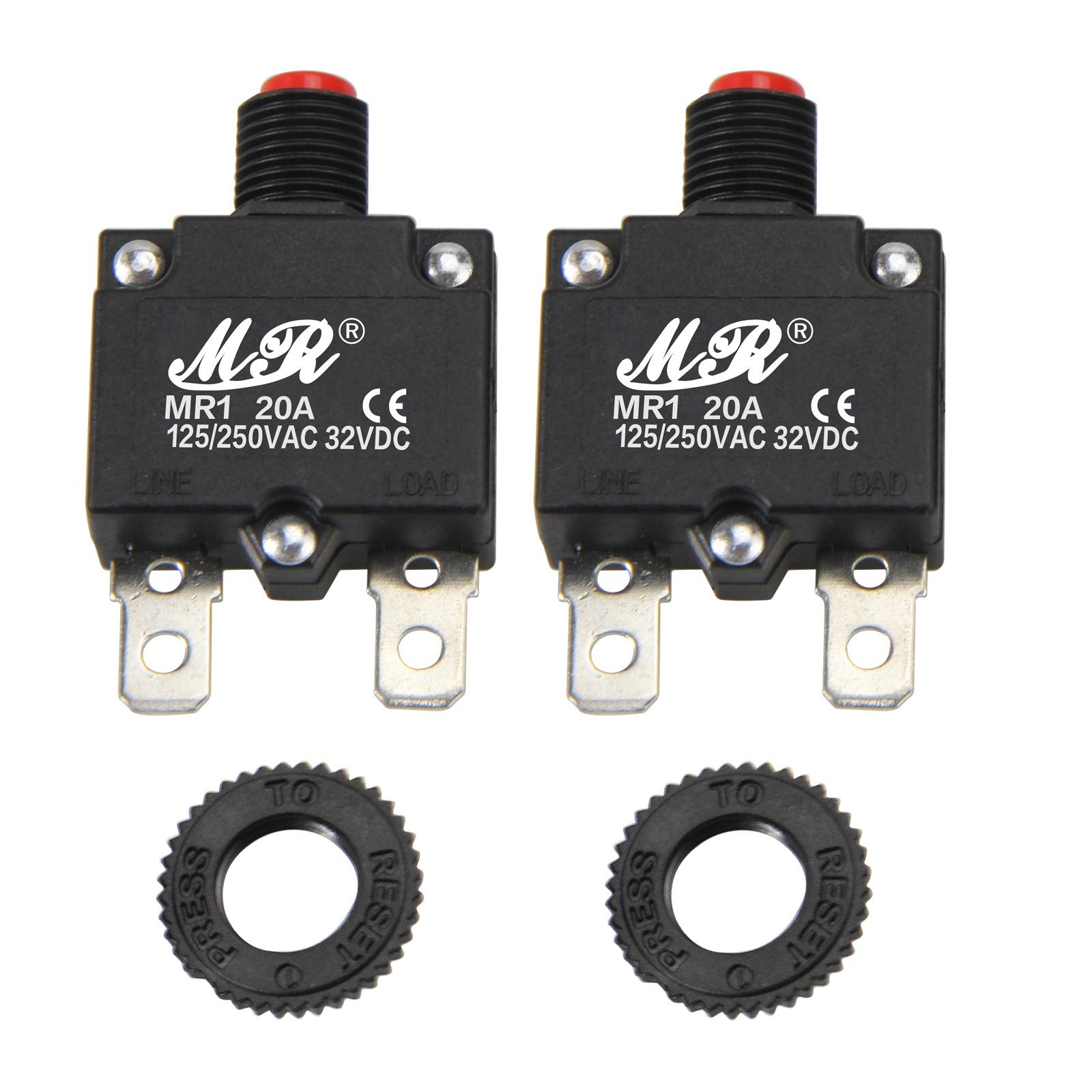 2 Pack 20A Thermal Circuit Breakers Manual Reset Overload Protection Switch