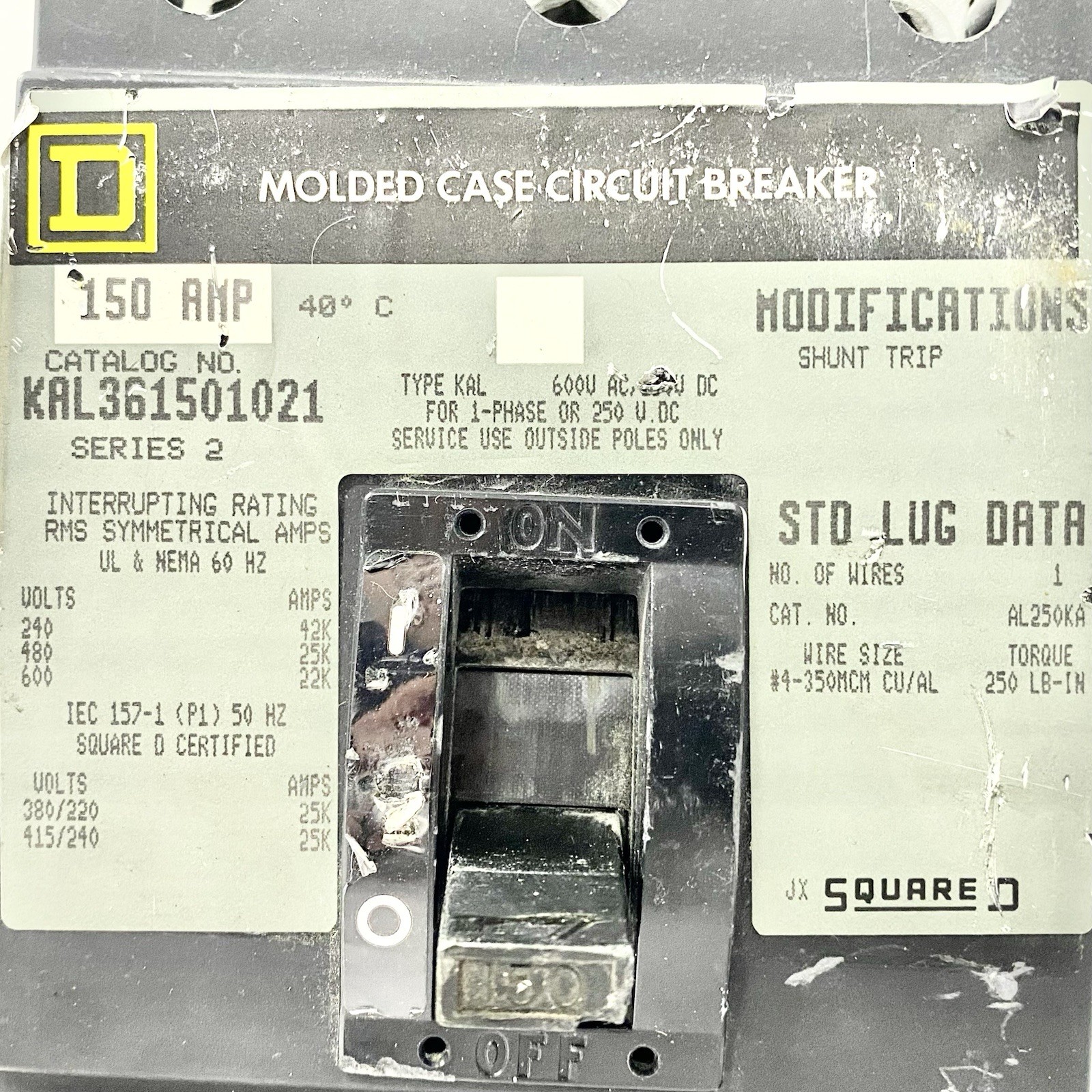 Square D KAL361501021 150A 600V 3-Pole Circuit Breaker