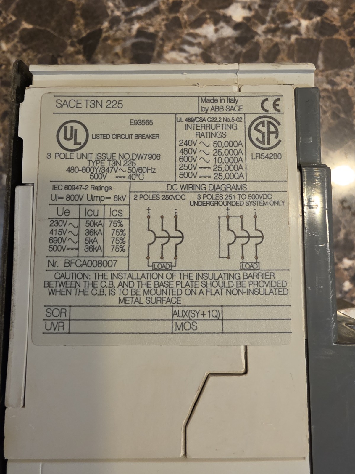 ABB SACE TMAX T3N 225 Circuit Breaker 225 Amp