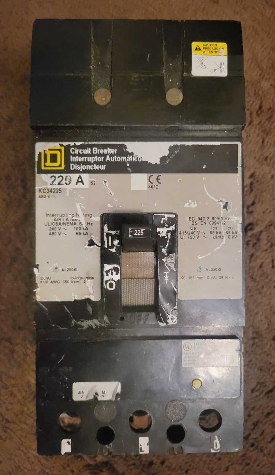 SQUARE-D KC34225 225AMPS 480VOLTS CIRCUIT BREAKER