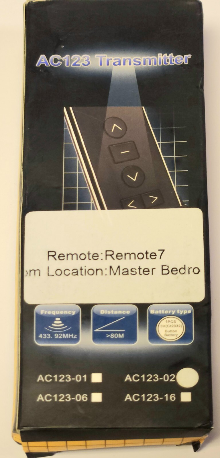 A-OK MODEL AC123 02 AC123 Roller Shade Remote Control Transmitter WHITE AC123-02