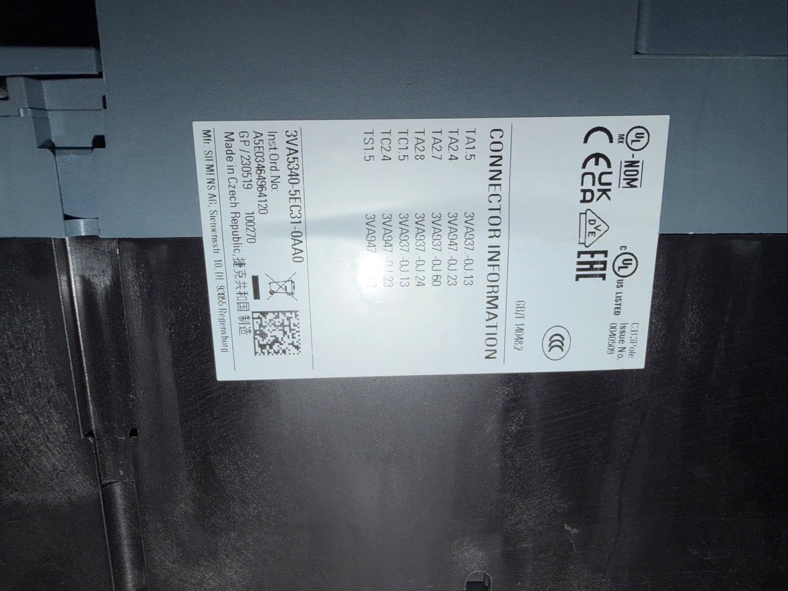 NEW TAKE OUT SIEMENS 400 AMP 3 POLE 3VA5340-5EC31-0AA0 600V + TM230 Trip Unit