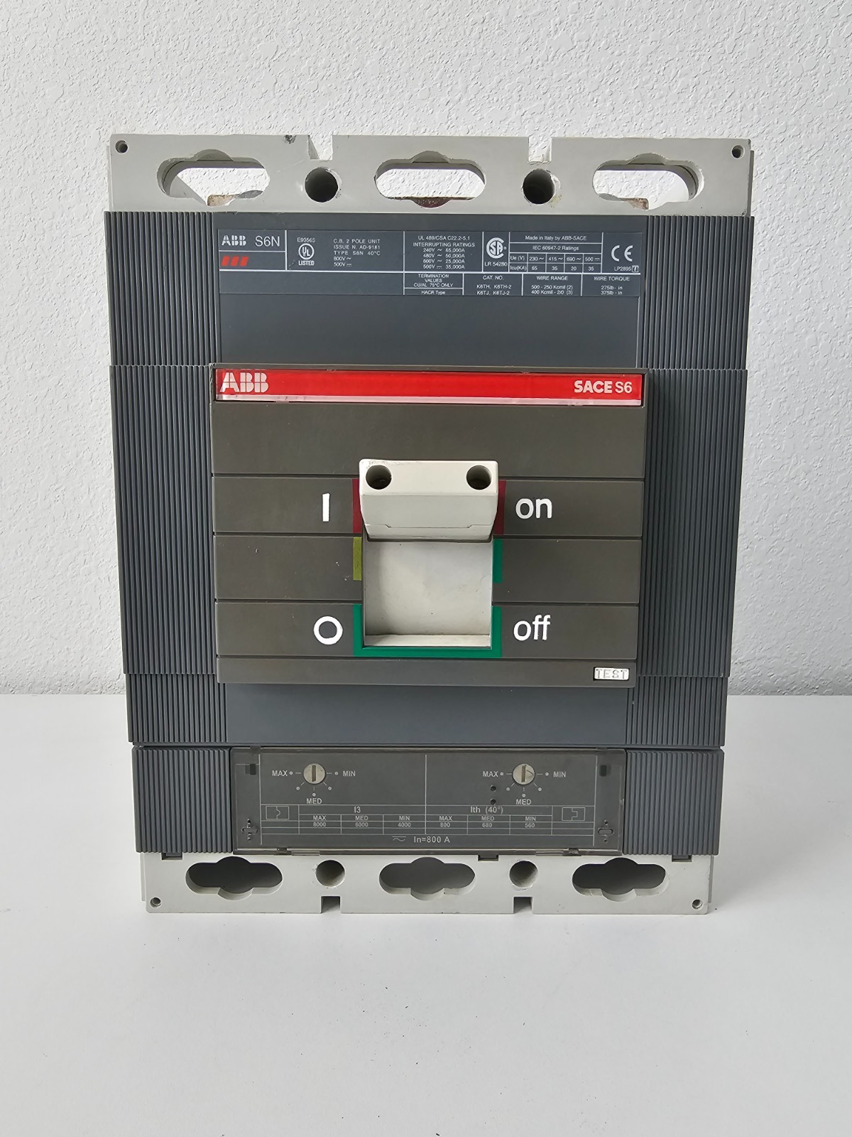 ABB-SACE K6TH / K6TJ TYPE S6N DC BREAKER 800A 500V 3-POLE