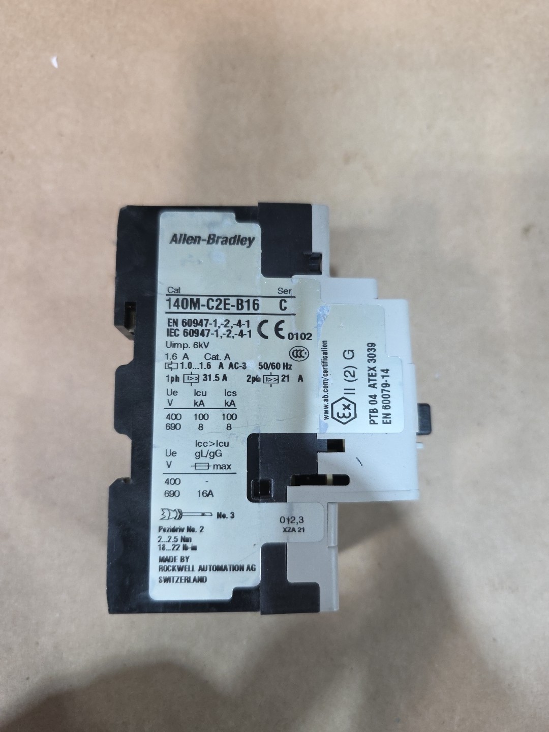 ALLEN BRADLEY 140M-C2E-B16 SER C MOTOR PROTECTION CIRCUIT BREAKER