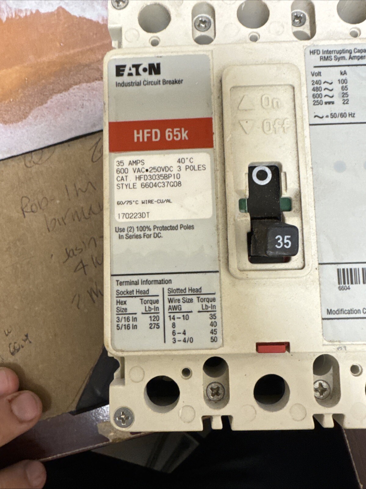 Eaton HFD30335BP10 35A 240-600V Circuit Breaker – White