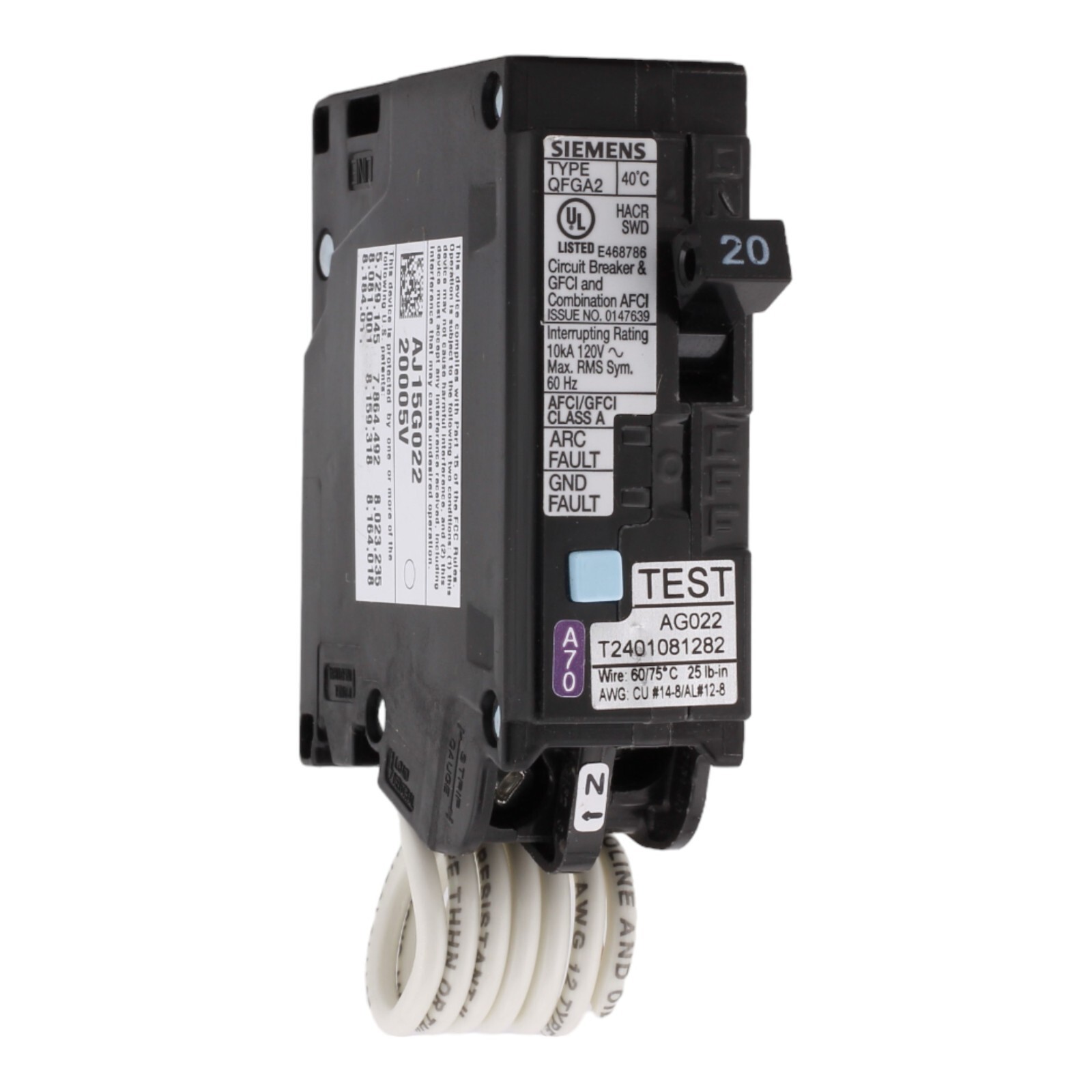 NEW Siemens Q120DF 20 Amps 120 Volts 1 Pole Dual Function AFCI/GFCI Pigtail