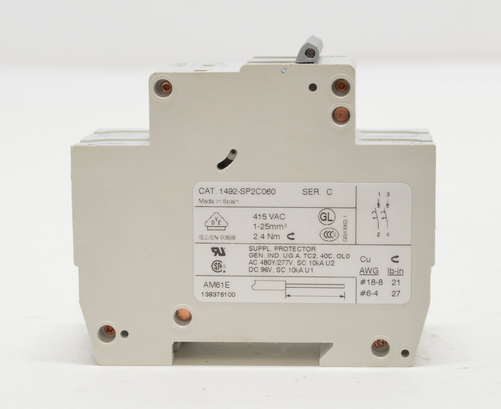 Allen Bradley 1492-SP2C060 Circuit Breaker Series C 2 Pole 6 Amp 415 VAC