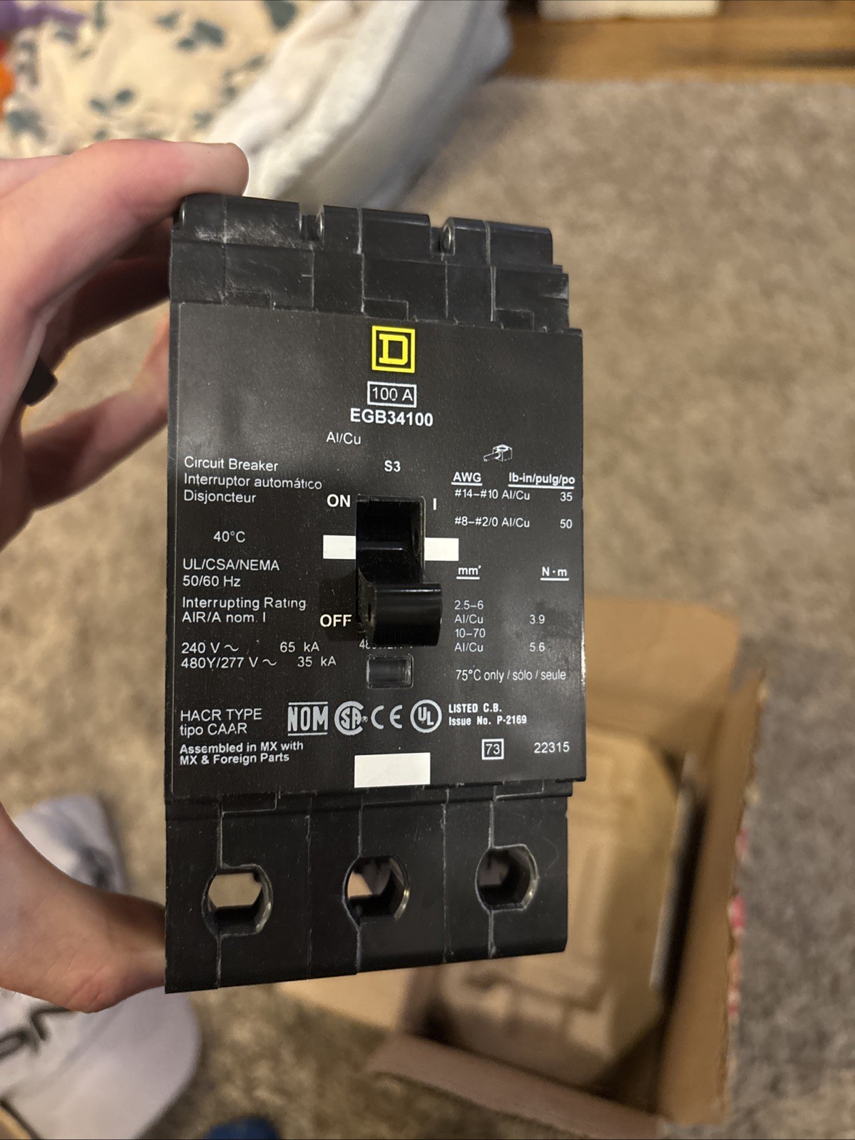 SQUARE D EGB34100 100 AMP 3POLE 480V Bolt-On Circuit Breaker SHIPS SAME DAY