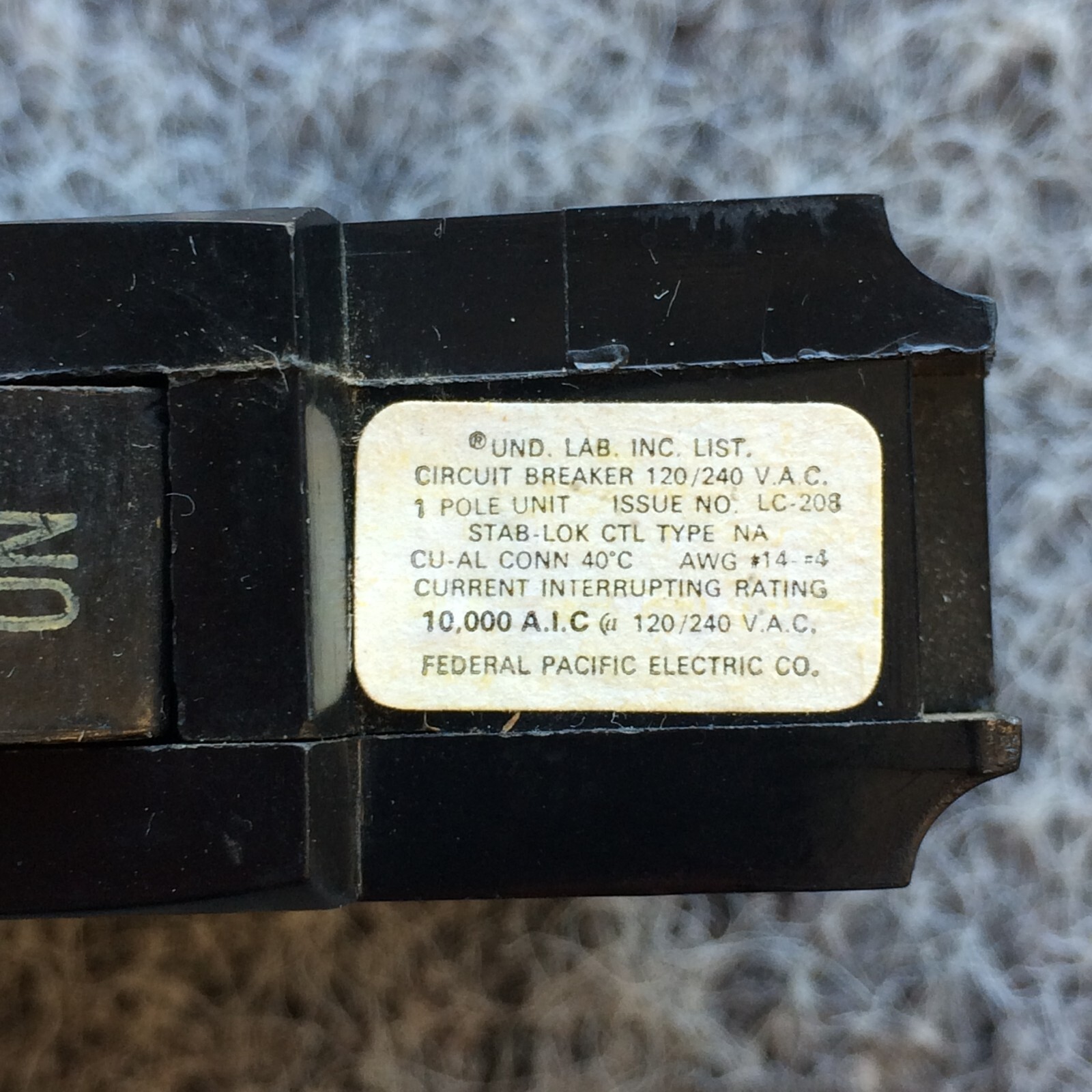 FEDERAL PACIFIC 50 AMP FPE 50 AMP 1 POLE NA150 STAB-LOK NA150 1 YEAR WARRANTY