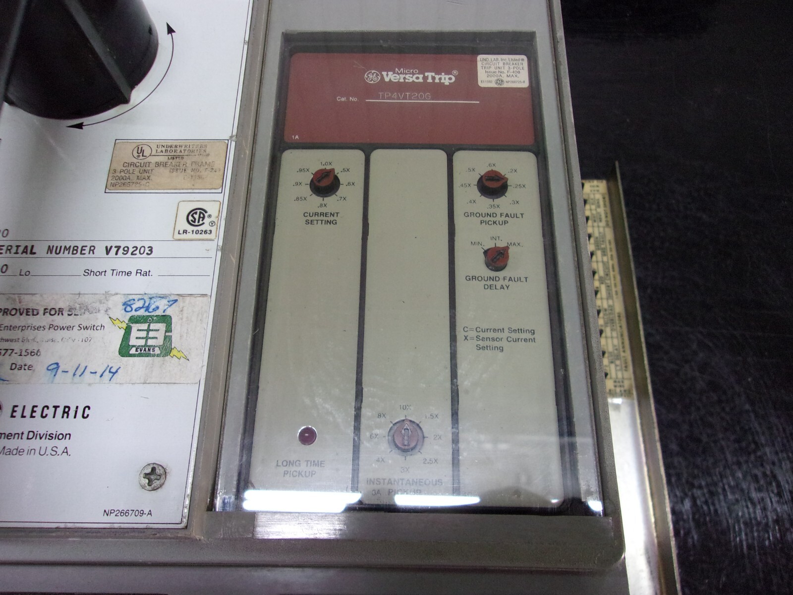 GE TPVF6620 2000A POWER BREAK CIRCUIT BREAKER, 0382A