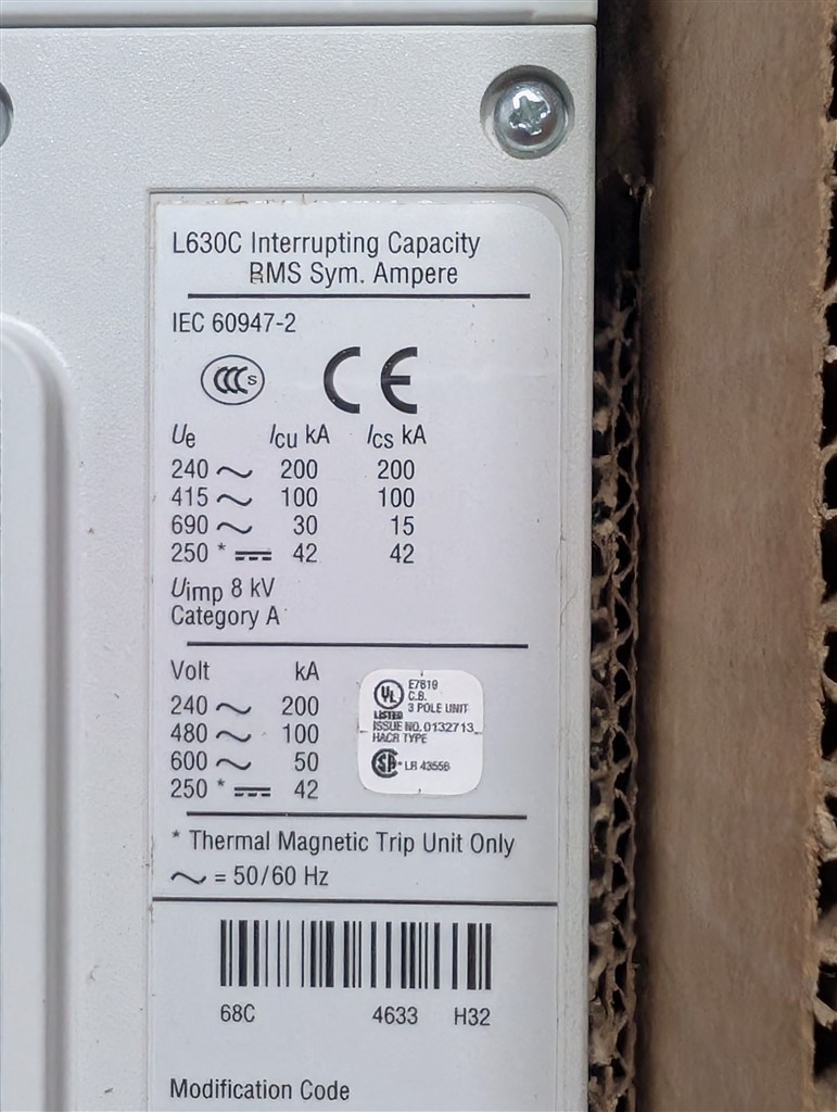 NEW EATON L630C 500A LGC3500FAG Circuit Breaker 690VAC 100k AIC@480VAC 600AFrame