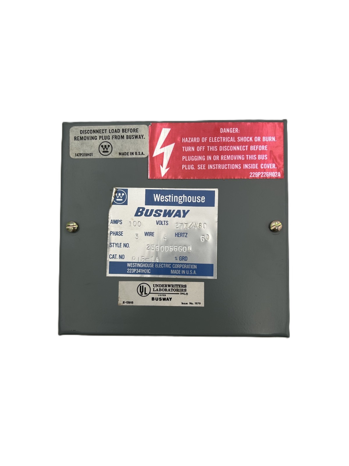 Westinghouse PIB-14 Busway Tap Box Plug-In Unit 100A 3-Phase 277/480VAC