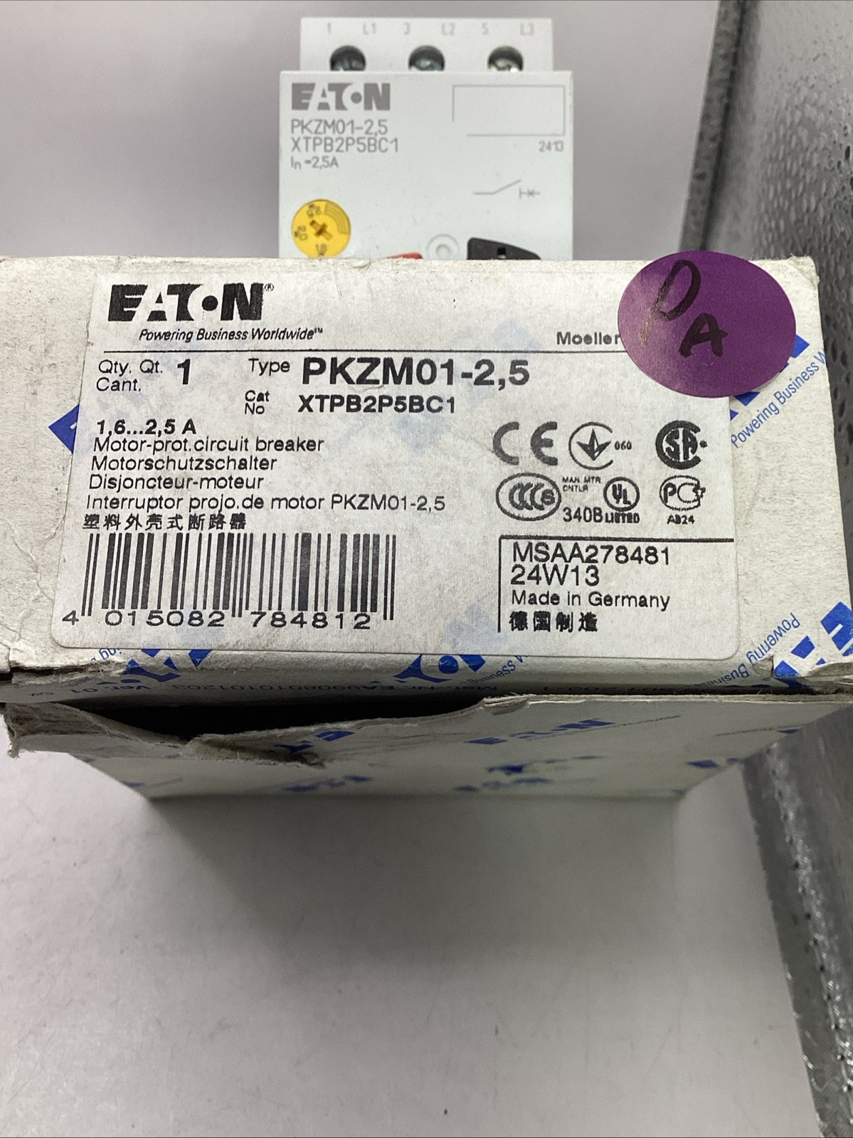 Eaton PKZM01-2,5 XTPB2P5BC1 Motor Protection Circuit Breaker 🟣