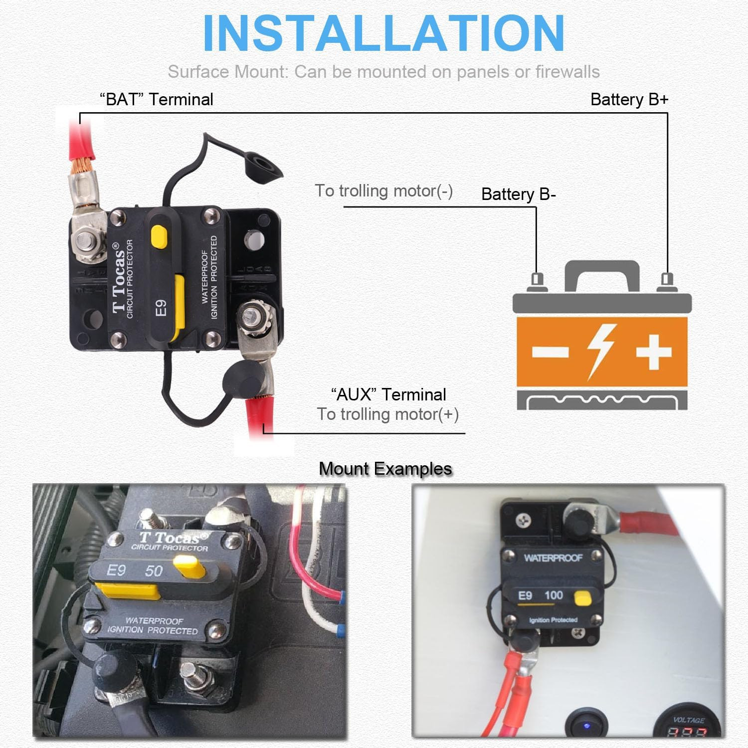 Hi-Amp 3/8″ Studs 200A Circuit Breaker Switchable with Manual Reset | 12V – 48V