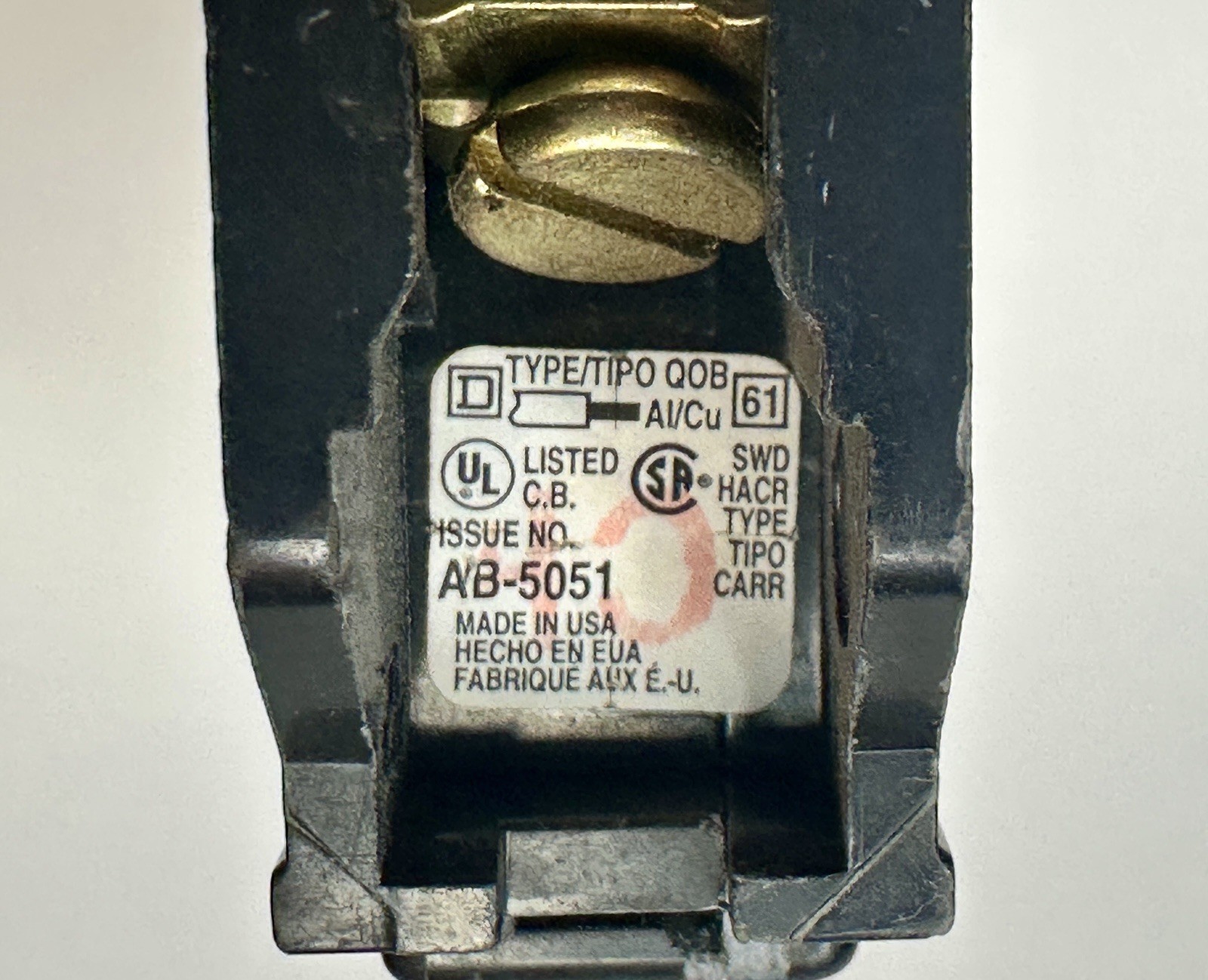Lot of 2 Square D QOB 20A 1 Pole Bolt-On Breakers 22kA 120/240V