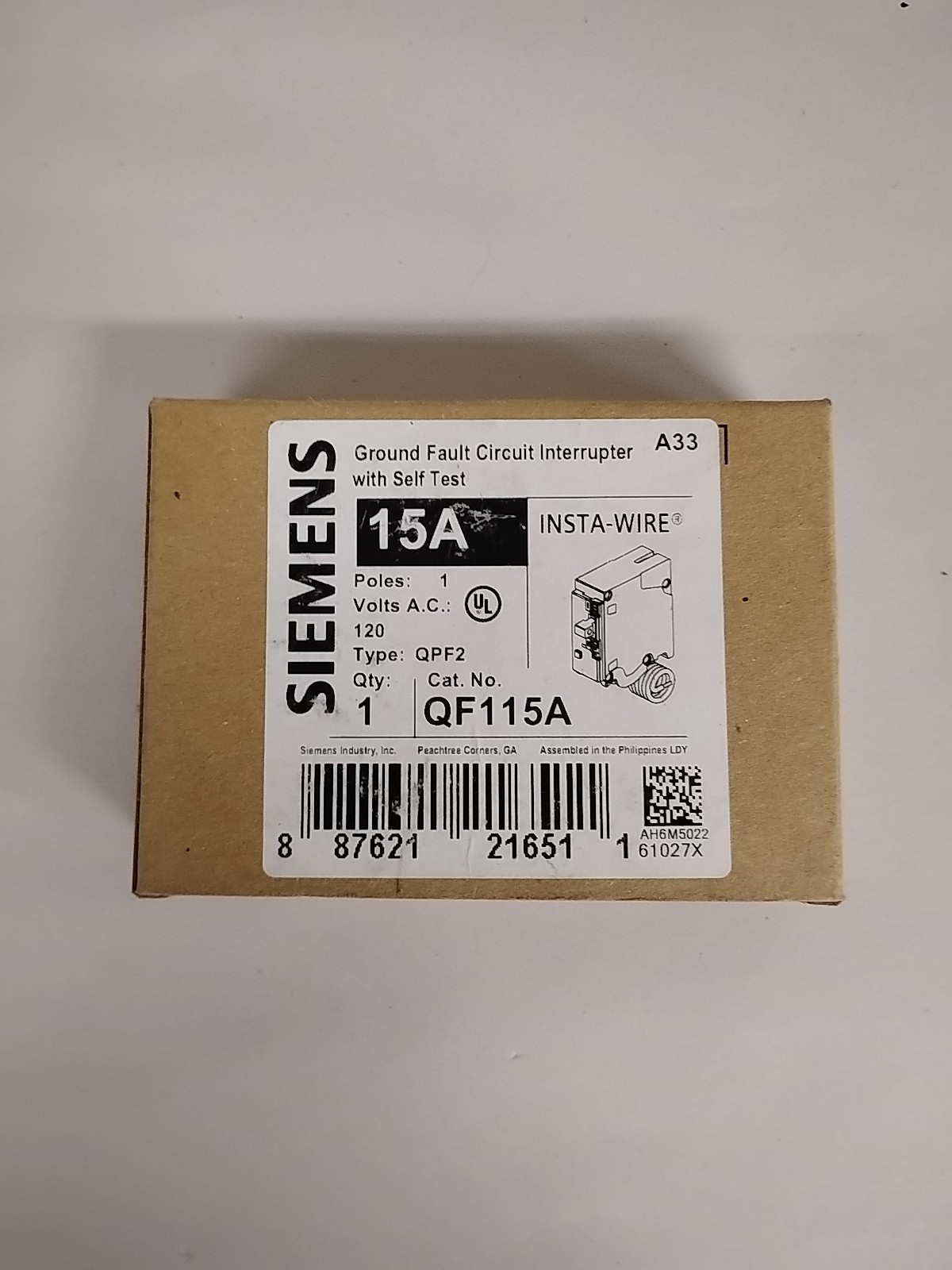 Siemens QF115A Ground Fault Circuit Breaker 15 A 120V . New