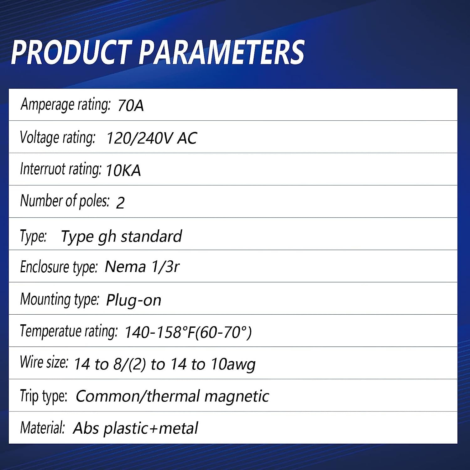 270 2-Pole 70-Amp Circuit Breaker with Thermal Magnetic Protection for 120/240V