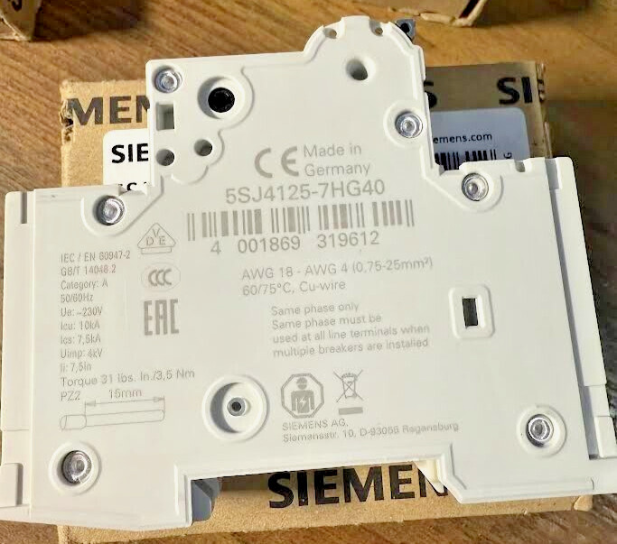Siemens 5SJ4125-7HG40 Sentron Miniature Circuit Breaker