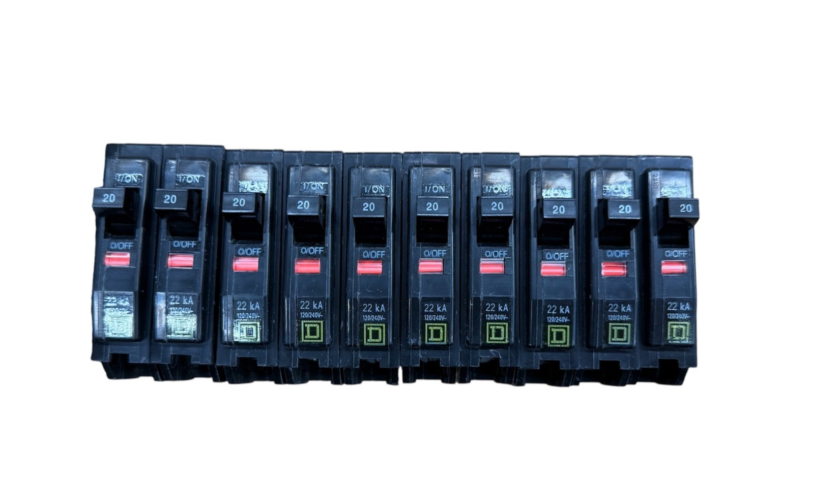 10 PCS Square D QOB120VH QO 20A 1-Pole Bolt-On Circuit Breaker 120V