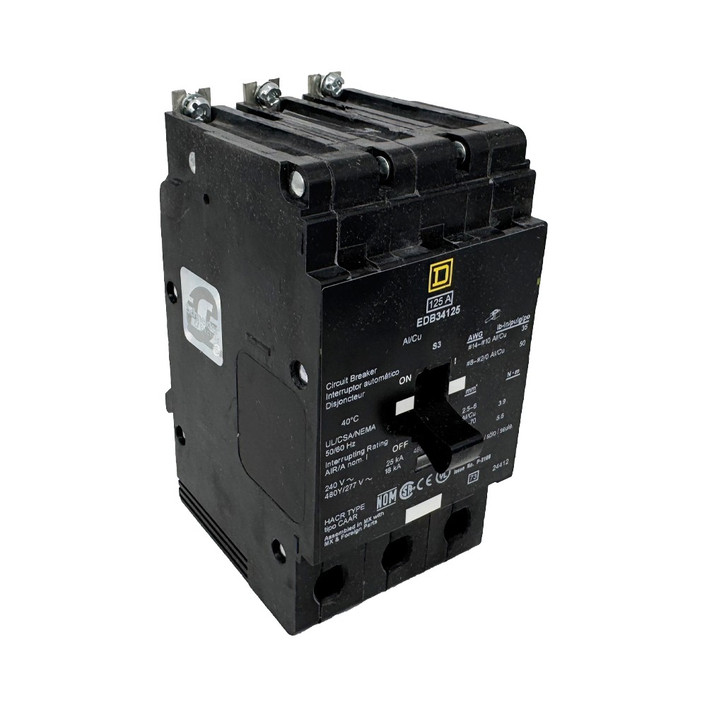 EDB34125 Mini circuit breaker, E-Frame, 125A, 3 pole, 480Y/277VAC, 25kA max