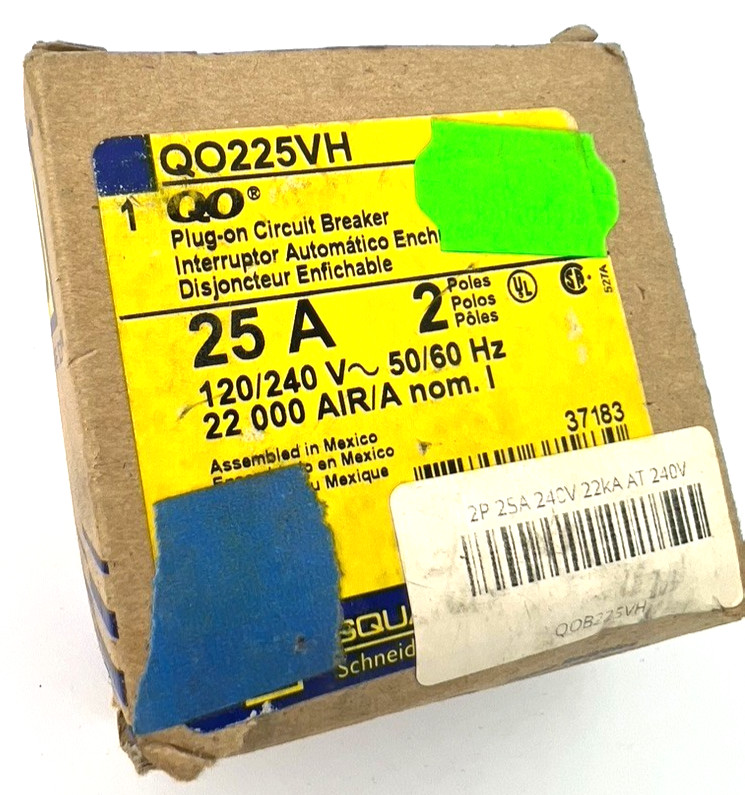 Square D QO225VH 25 Amp 2 Pole Circuit Breaker Type QO 240VAC 25A — NEW